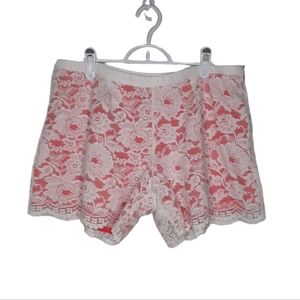 Kenneth Cole Reaction Coral/Orange White Lace Overlay Shorts Women's Size Large